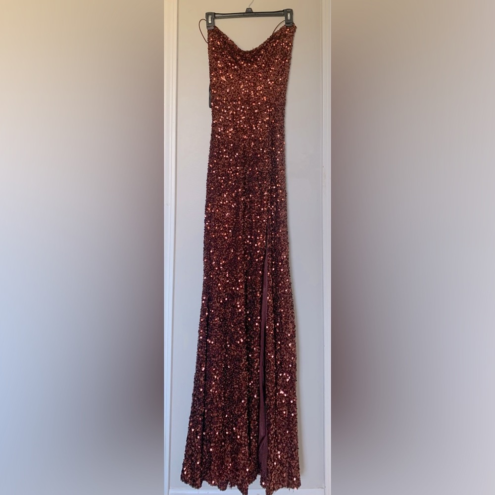 WINDSOR PROM DRESS “Esperanza sequin formal cowl dress”DISCONTINUED COPPER COLOR